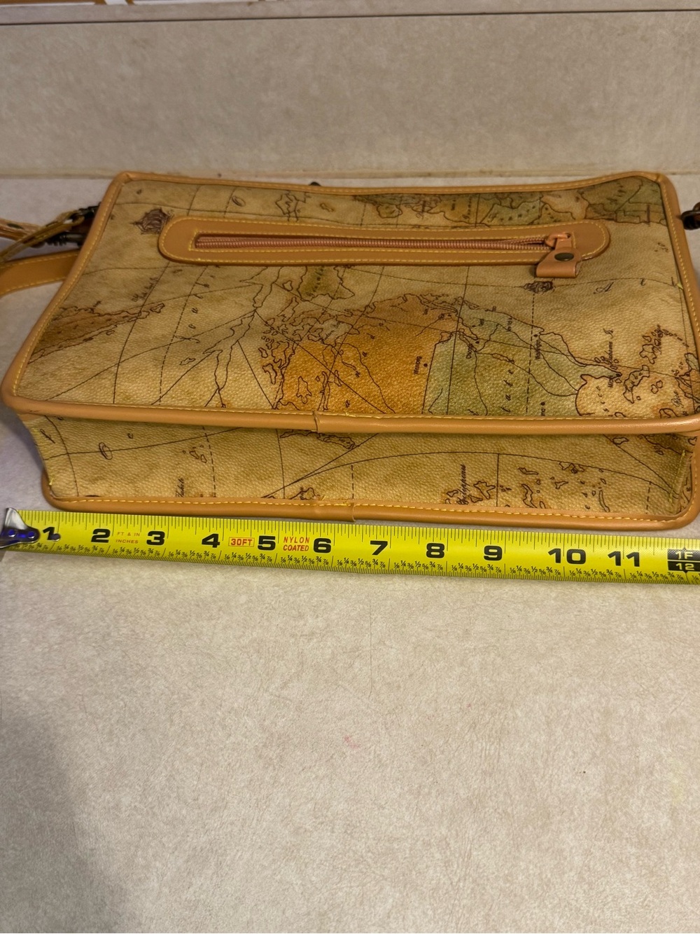 NWOT VTG Allan Edward Tan Map-Print Leather Detachable Crossbody Bag - Picture 3 of 8